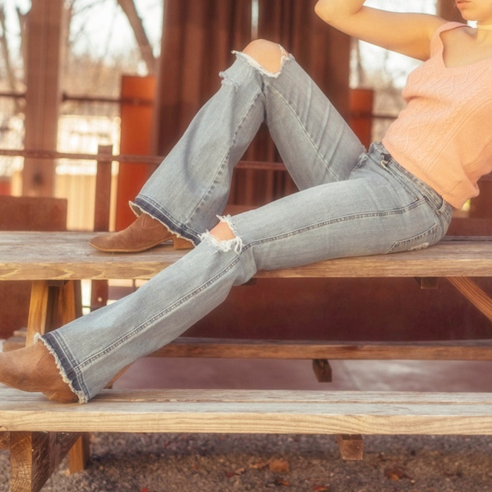Ripped Flare Leg Jean